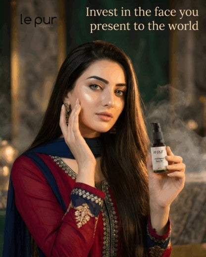 Le Pur Organics age-defying face oil with anti-aging formula for all skin types, promoting youthful, radiant skin.