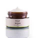 Le Pur Organics eye cream jar with a natural design, showcasing the certified organic skincare product for the delicate eye area.