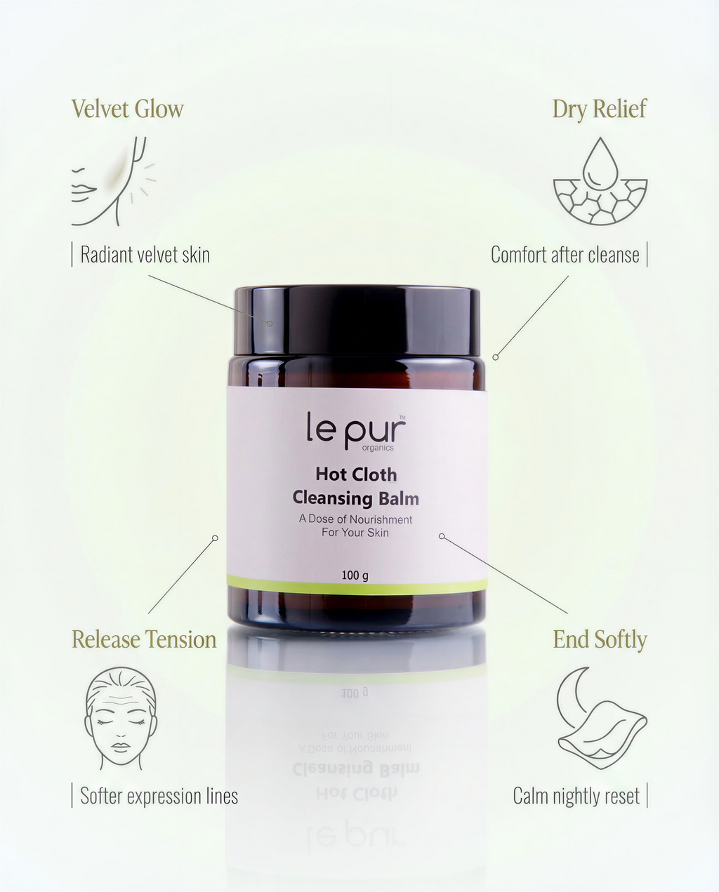 Le Pur Organics hot cloth cleansing balm in a jar, showcasing its smooth, rich texture for gentle facial cleansing.