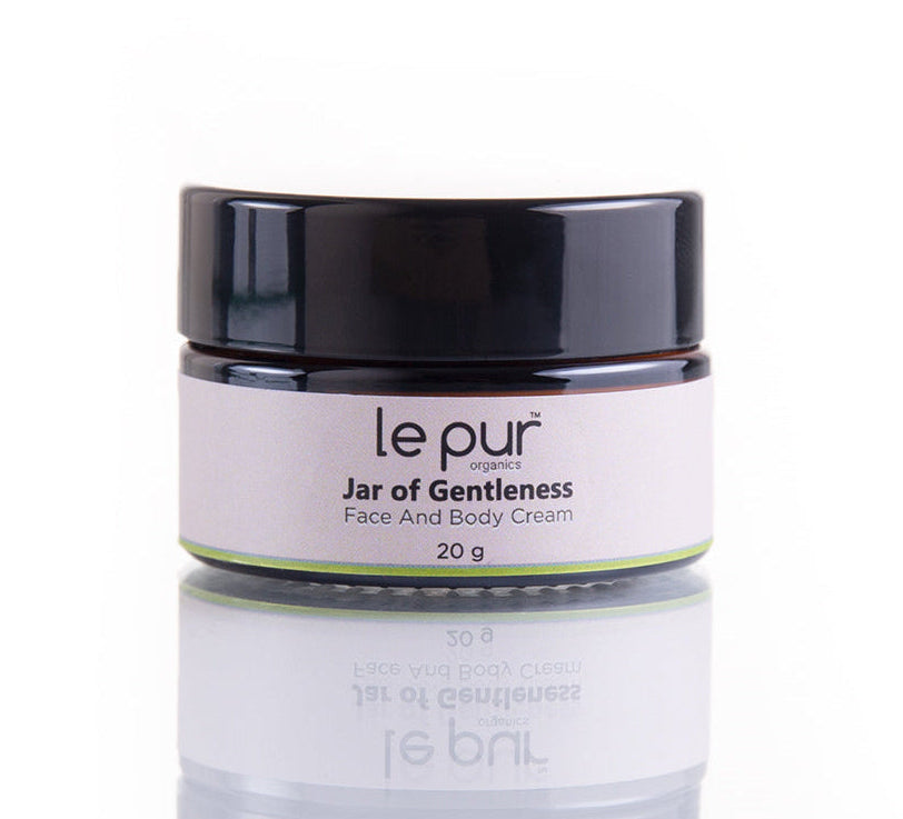 Jar of Gentleness by Le Pur Organics, a certified organic skincare product in a glass jar with a natural, calming appearance.