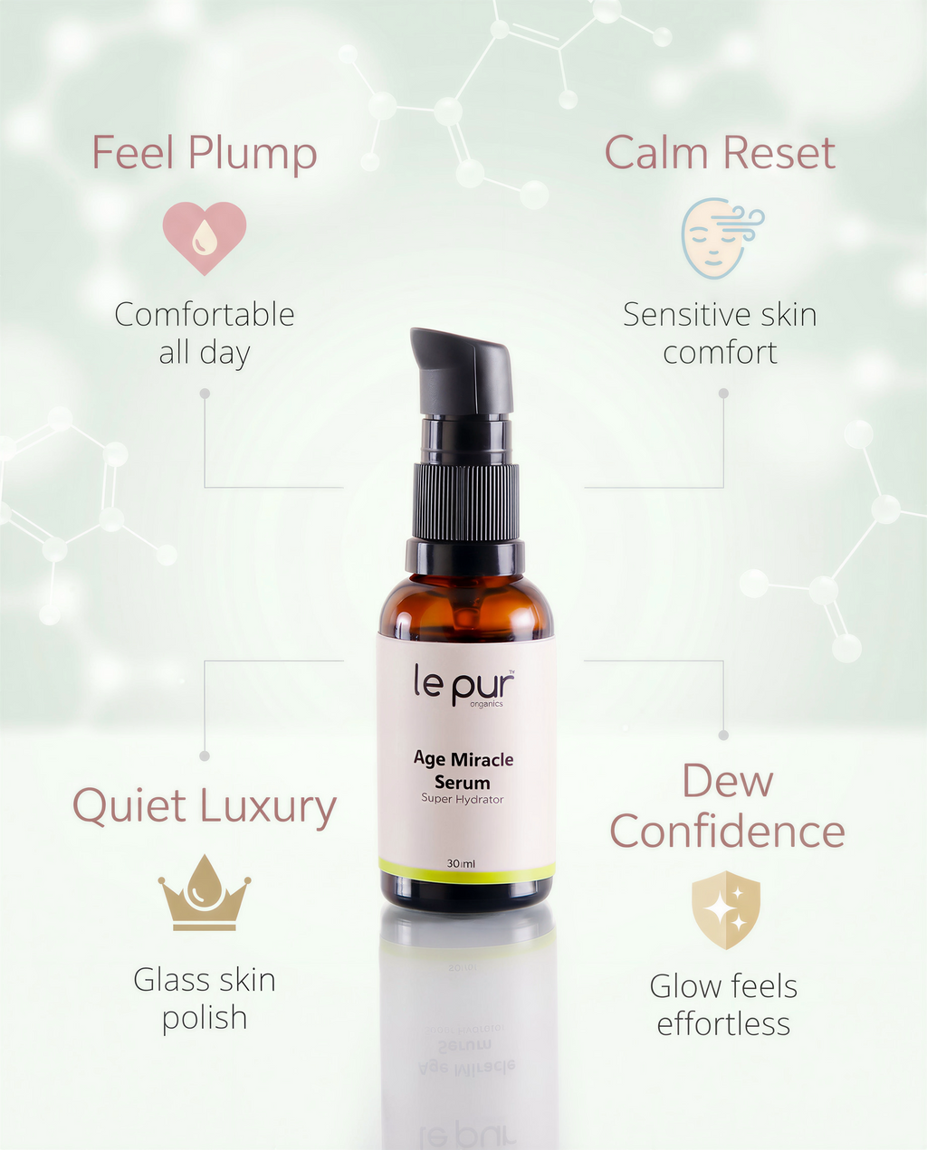 Dewy, glass-like skin look after a hydrating hyaluronic acid serum routine in Pakistan.