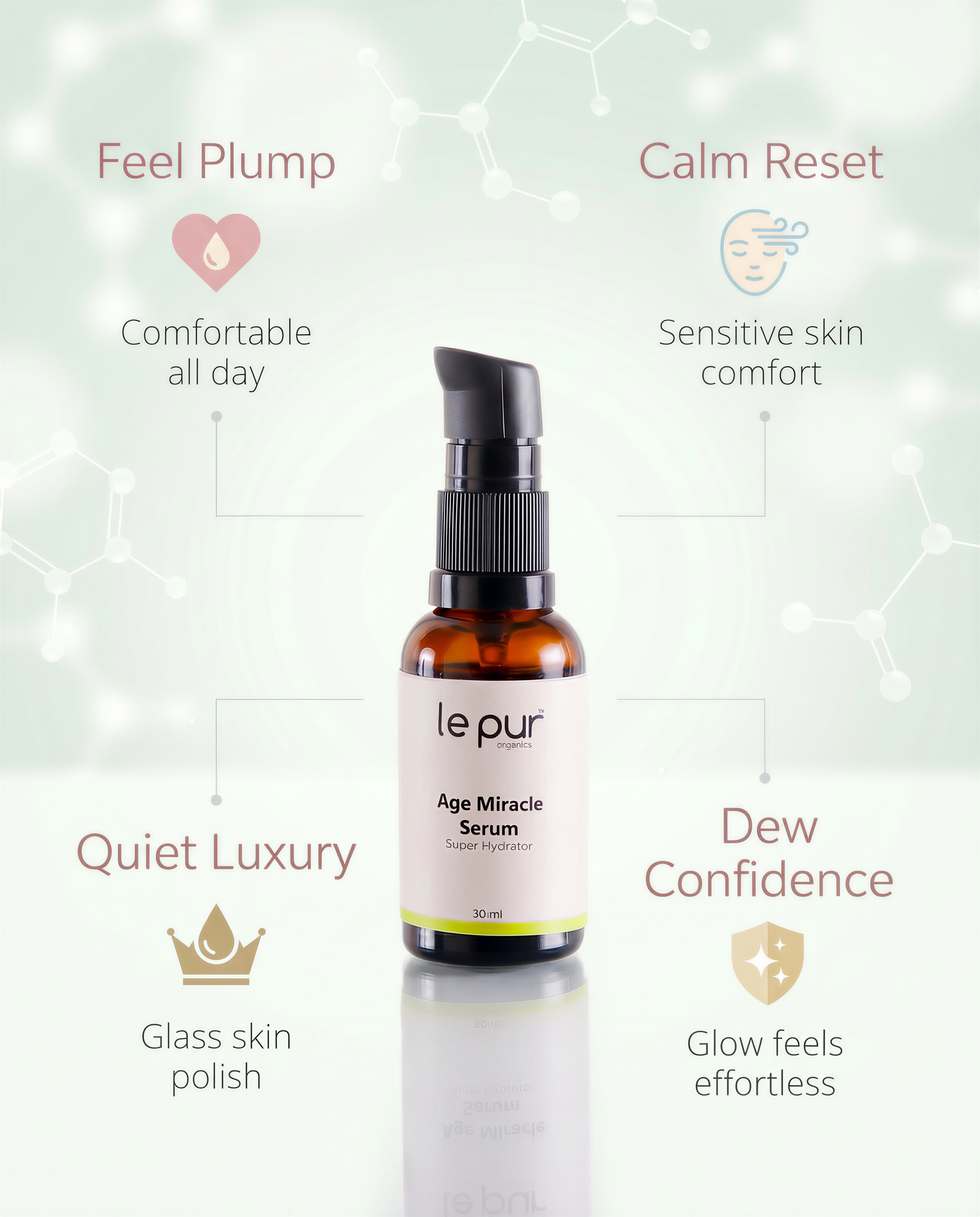 Dewy, glass-like skin look after a hydrating hyaluronic acid serum routine in Pakistan.