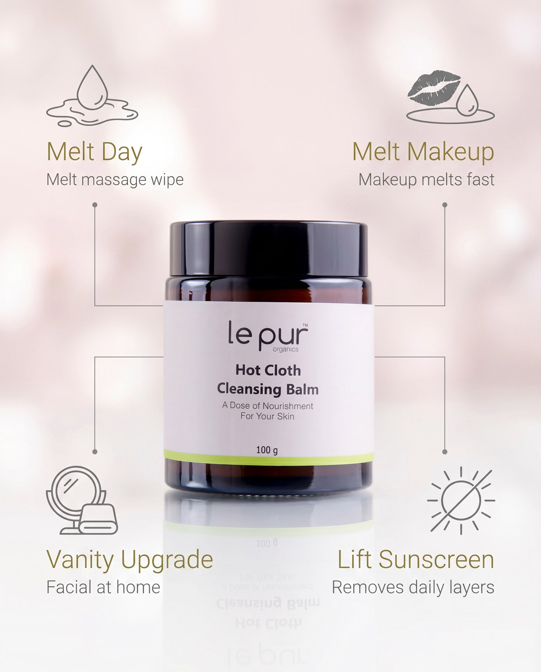 Le Pur Organics hot cloth cleansing balm in a jar, showcasing its smooth, nourishing texture for organic skincare.