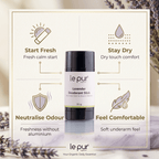 Lavender deodorant stick by Le Pur Organics showing the organic skincare product with lavender scent and packaging.