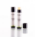 Le Pur Organics nourishing lip balm in a natural container, showcasing smooth, hydrated lips and organic ingredients.