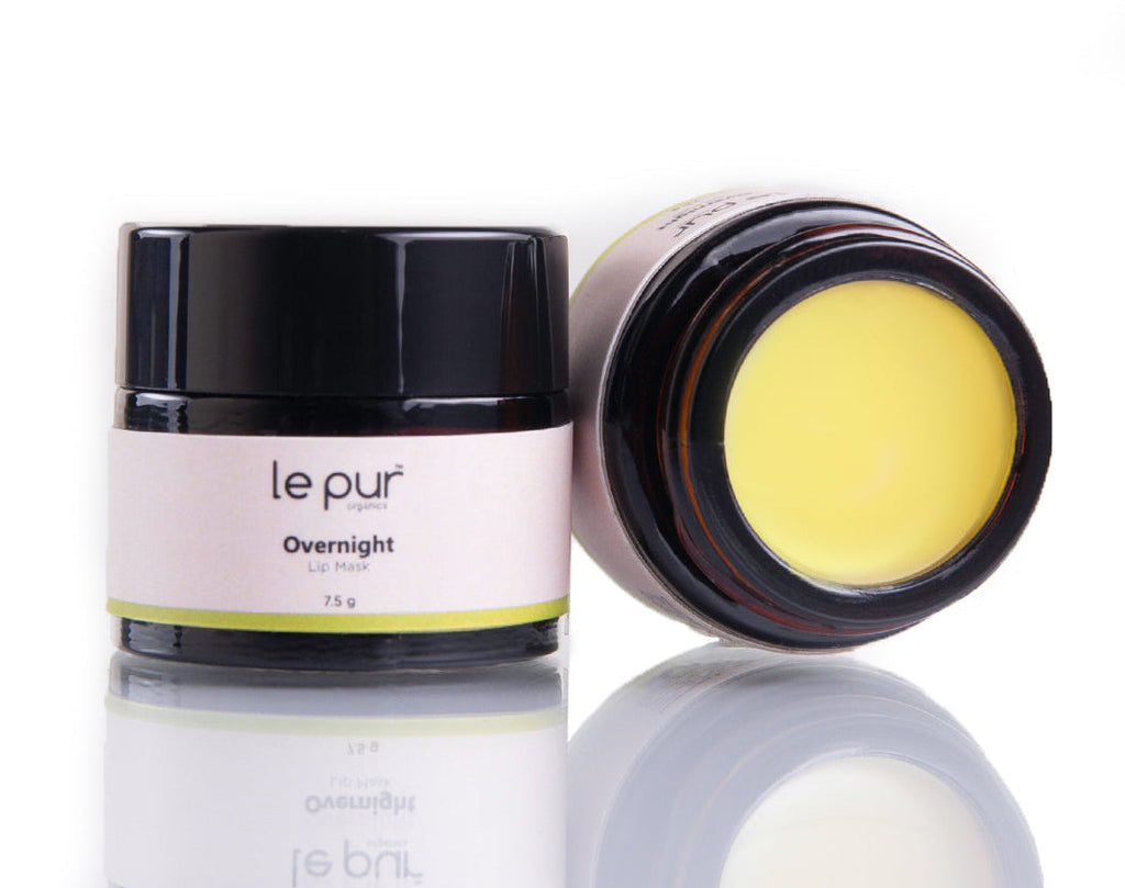 Le Pur Organics overnight lip mask in a jar, hydrating and nourishing organic lip treatment for overnight use.