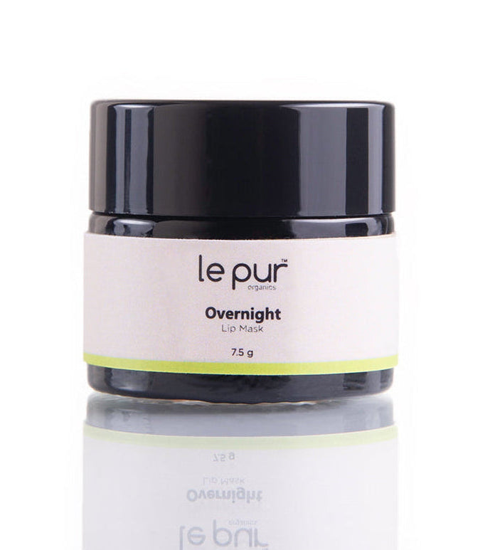Le Pur Organics overnight lip mask in a jar, designed to moisturize and nourish lips while sleeping.