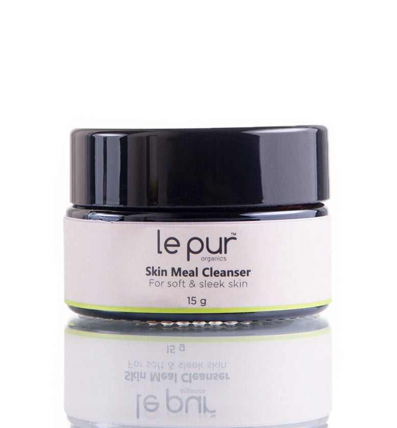 Le Pur Organics Skin Meal Cleanser in 15g, a natural organic skincare product with a gentle cleansing formula.
