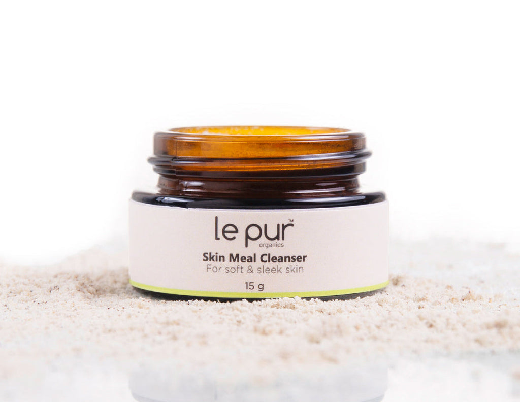 Le Pur Organics Skin Meal Cleanser in a 15g tube, natural skincare product for gentle facial cleansing.