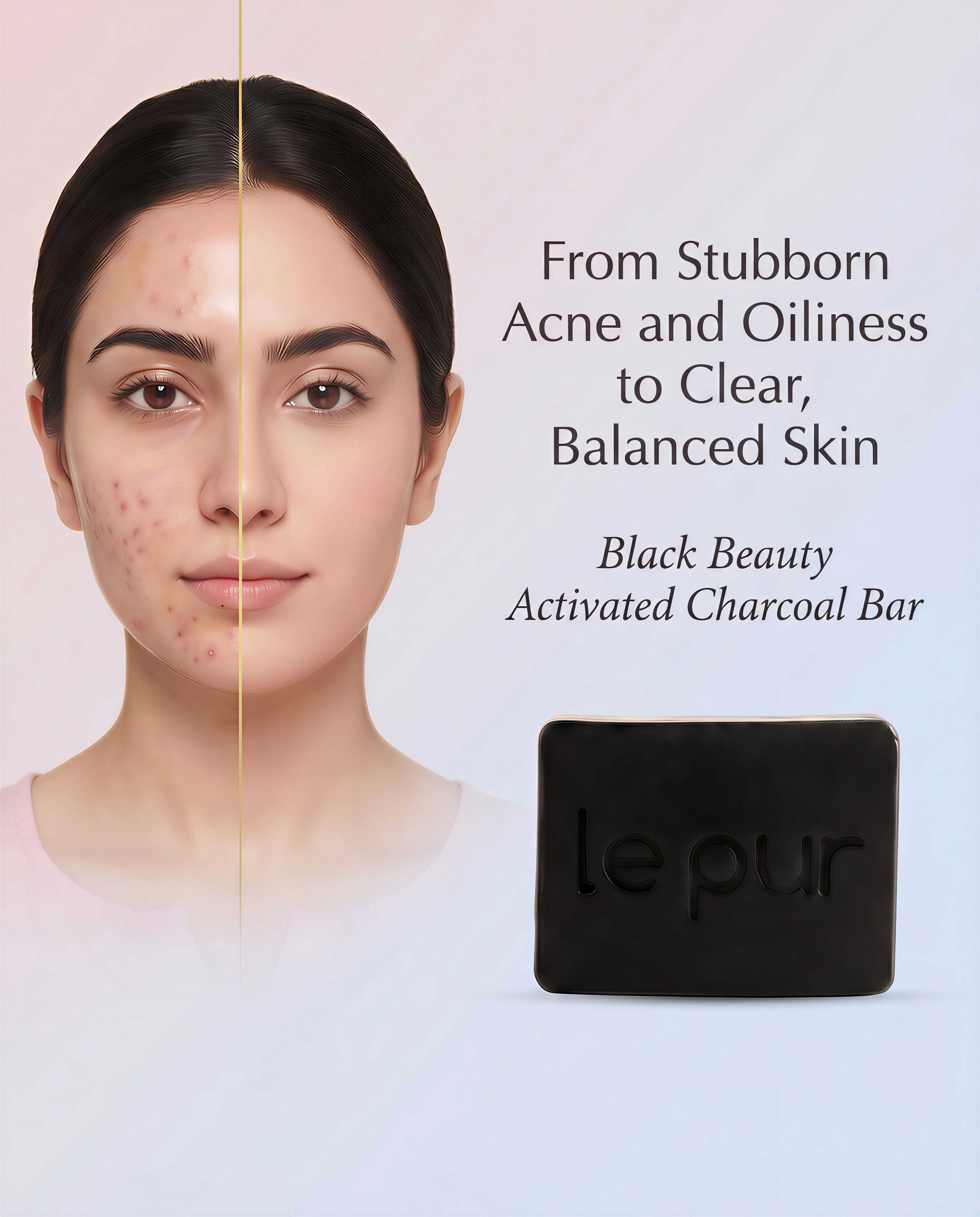 Le Pur Organics Black Beauty charcoal soap bar with natural ingredients, designed for deep cleansing and healthy skin.  Activated Charcoal (Carbon) in Black Beauty Soap for a pore cleansing look