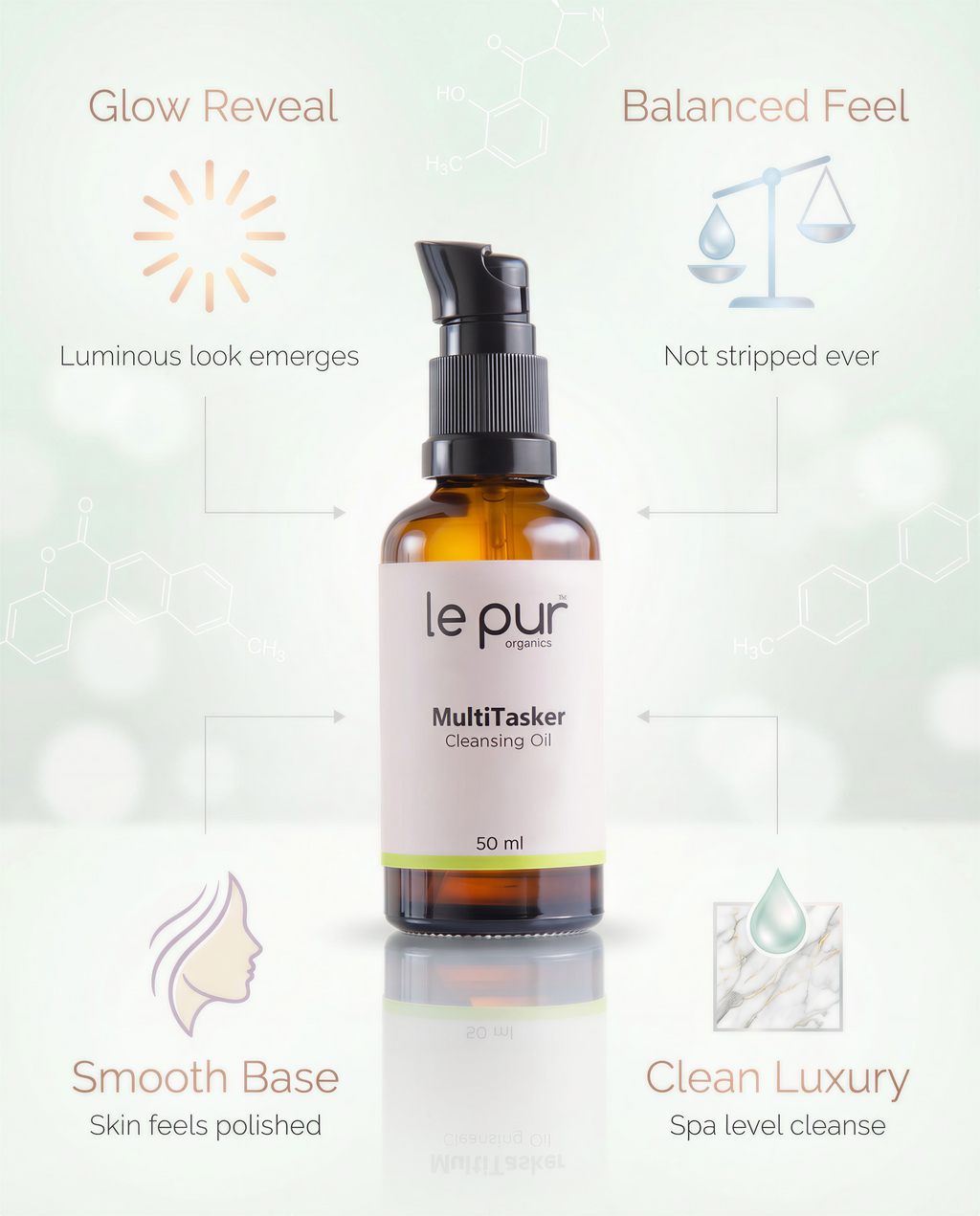 Multitasker cleansing oil texture shown on dry skin before adding water