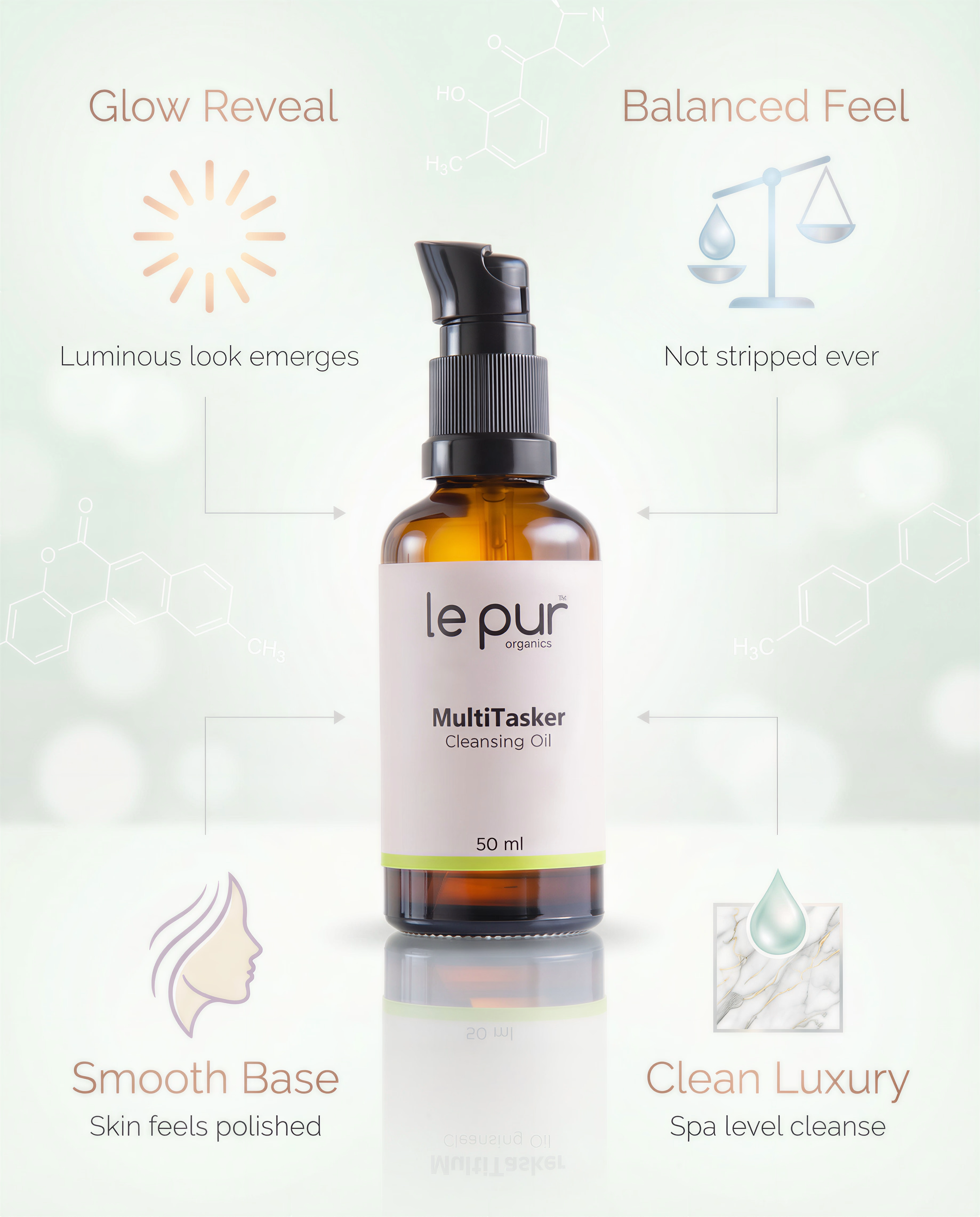 Multitasker cleansing oil texture shown on dry skin before adding water